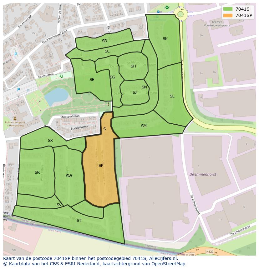 Afbeelding van het postcodegebied 7041 SP op de kaart.