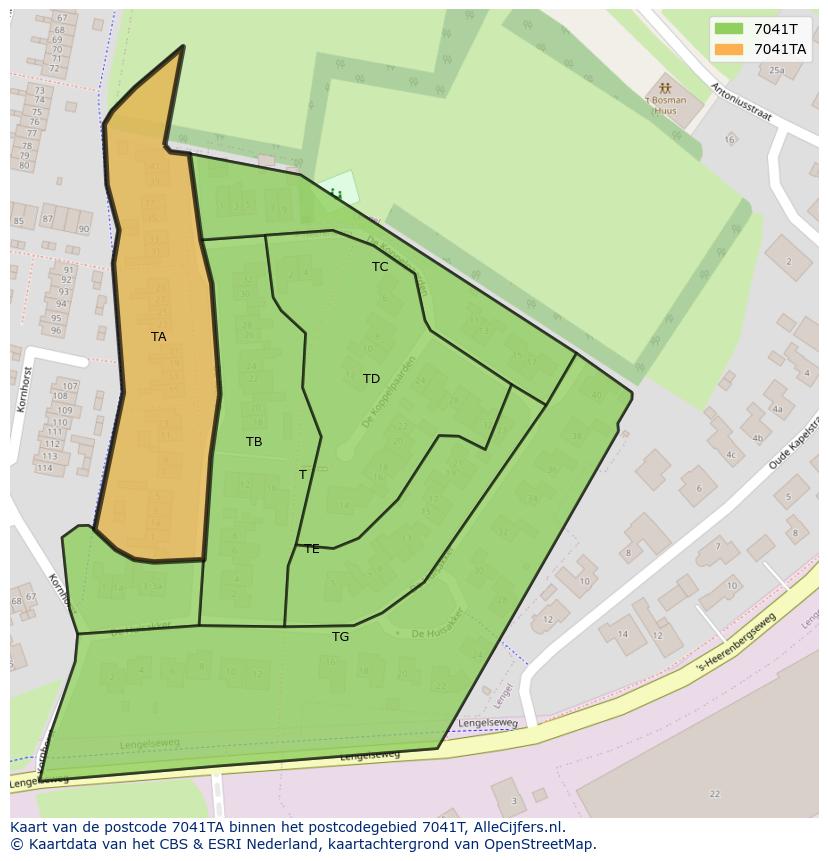 Afbeelding van het postcodegebied 7041 TA op de kaart.