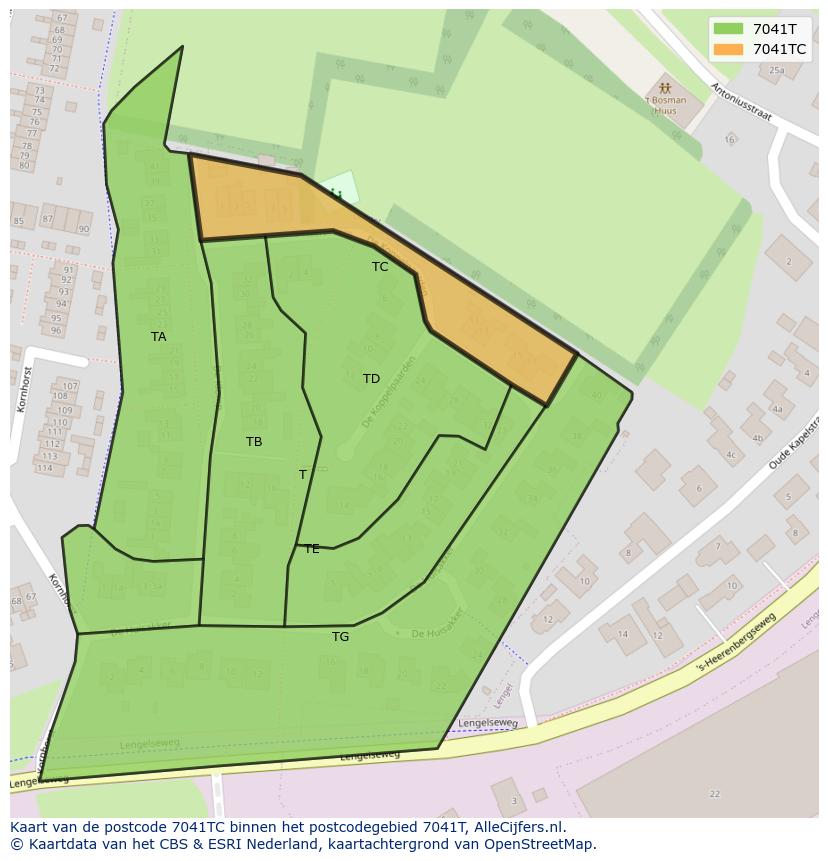 Afbeelding van het postcodegebied 7041 TC op de kaart.