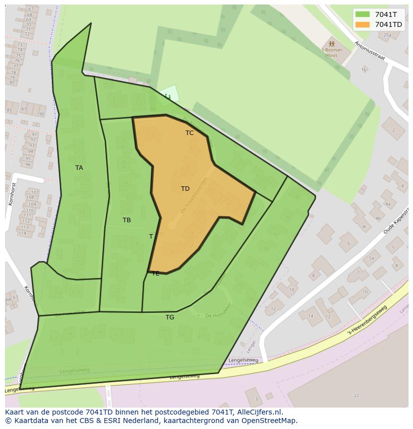 Afbeelding van het postcodegebied 7041 TD op de kaart.
