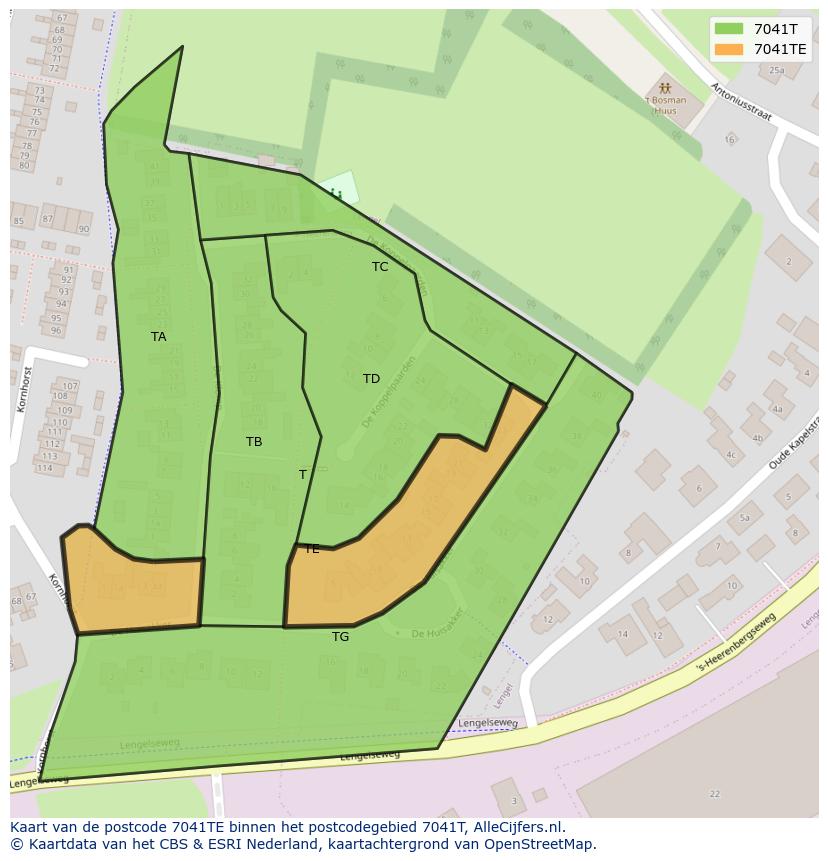 Afbeelding van het postcodegebied 7041 TE op de kaart.