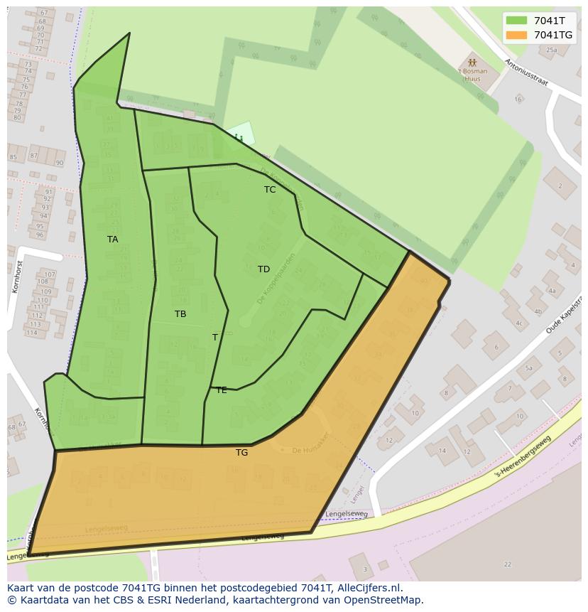 Afbeelding van het postcodegebied 7041 TG op de kaart.