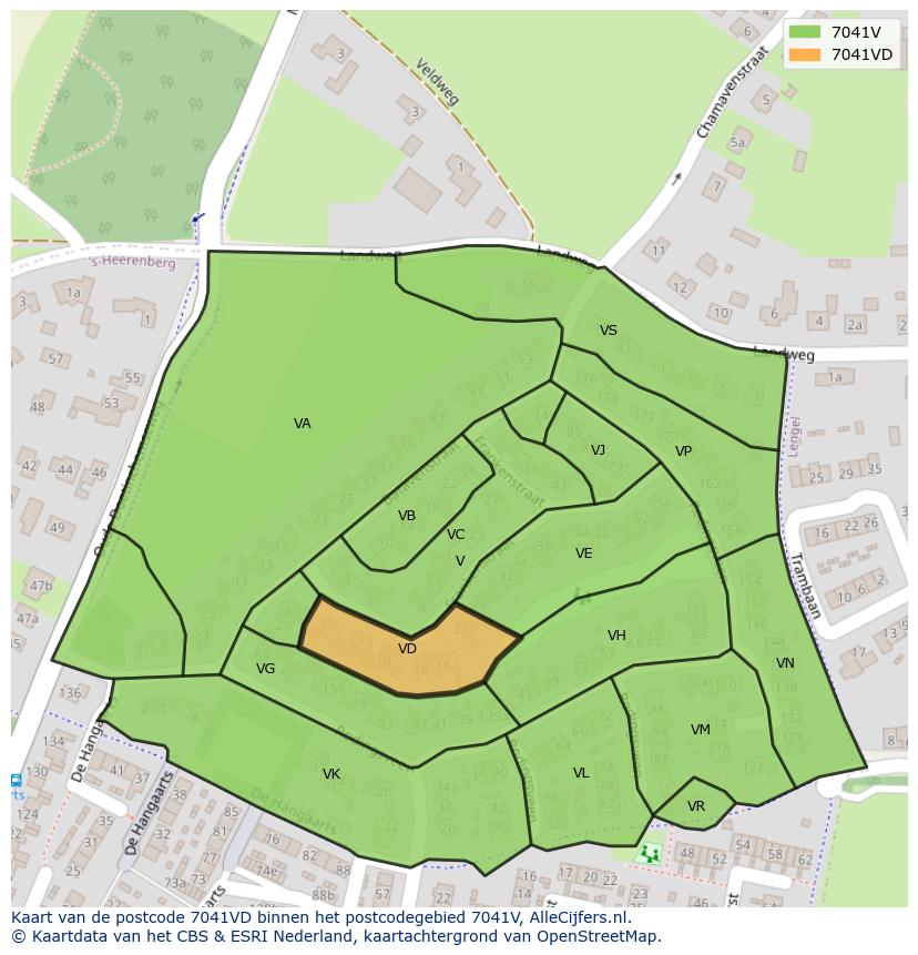 Afbeelding van het postcodegebied 7041 VD op de kaart.