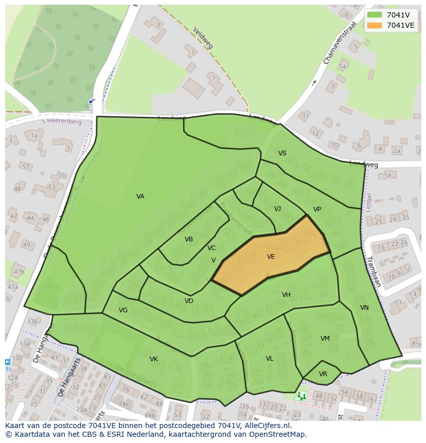 Afbeelding van het postcodegebied 7041 VE op de kaart.