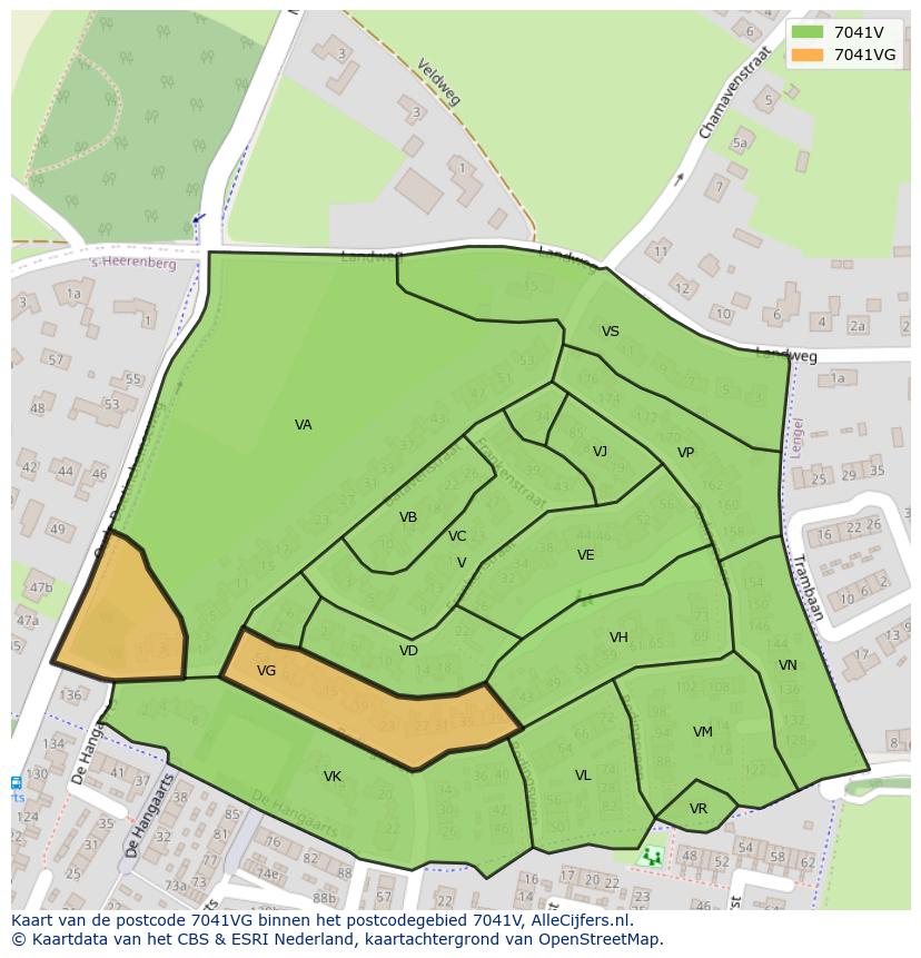 Afbeelding van het postcodegebied 7041 VG op de kaart.