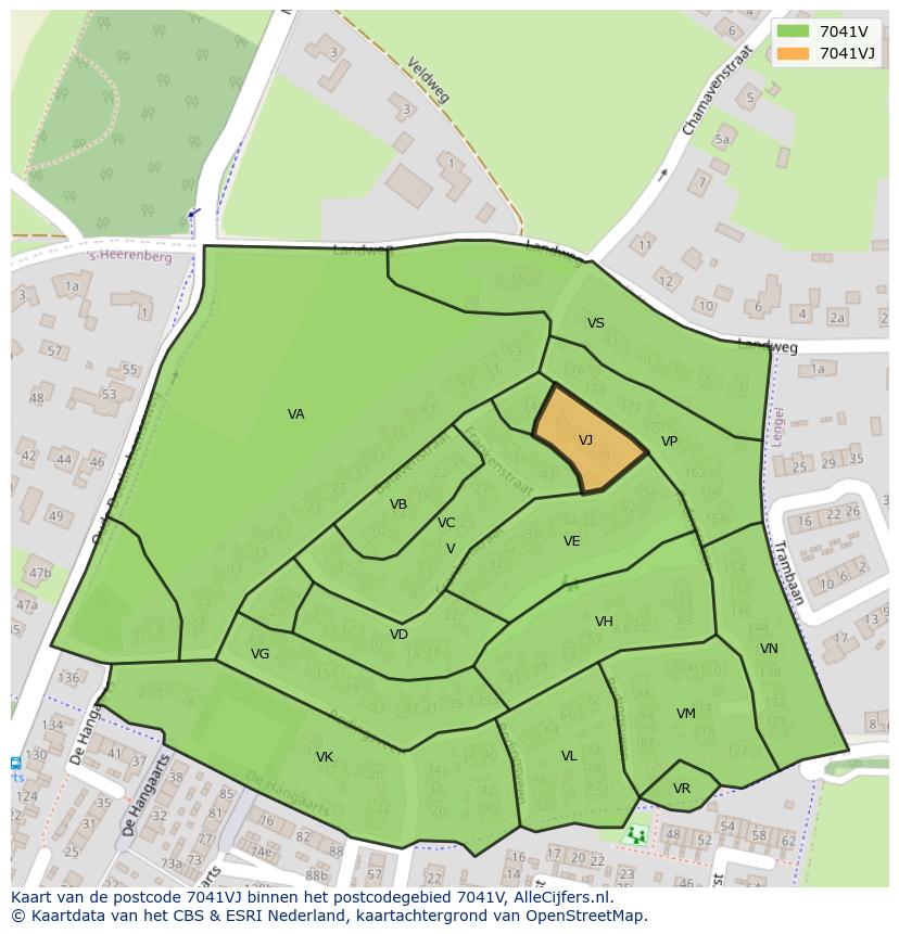 Afbeelding van het postcodegebied 7041 VJ op de kaart.