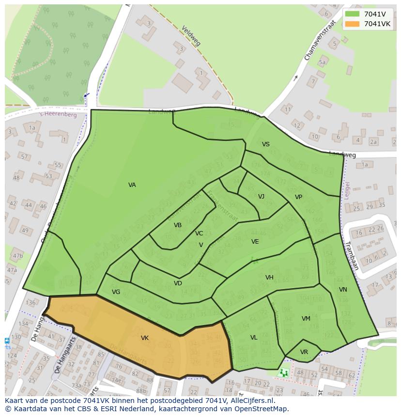 Afbeelding van het postcodegebied 7041 VK op de kaart.