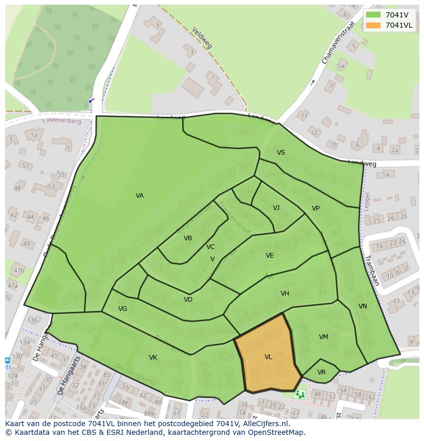 Afbeelding van het postcodegebied 7041 VL op de kaart.