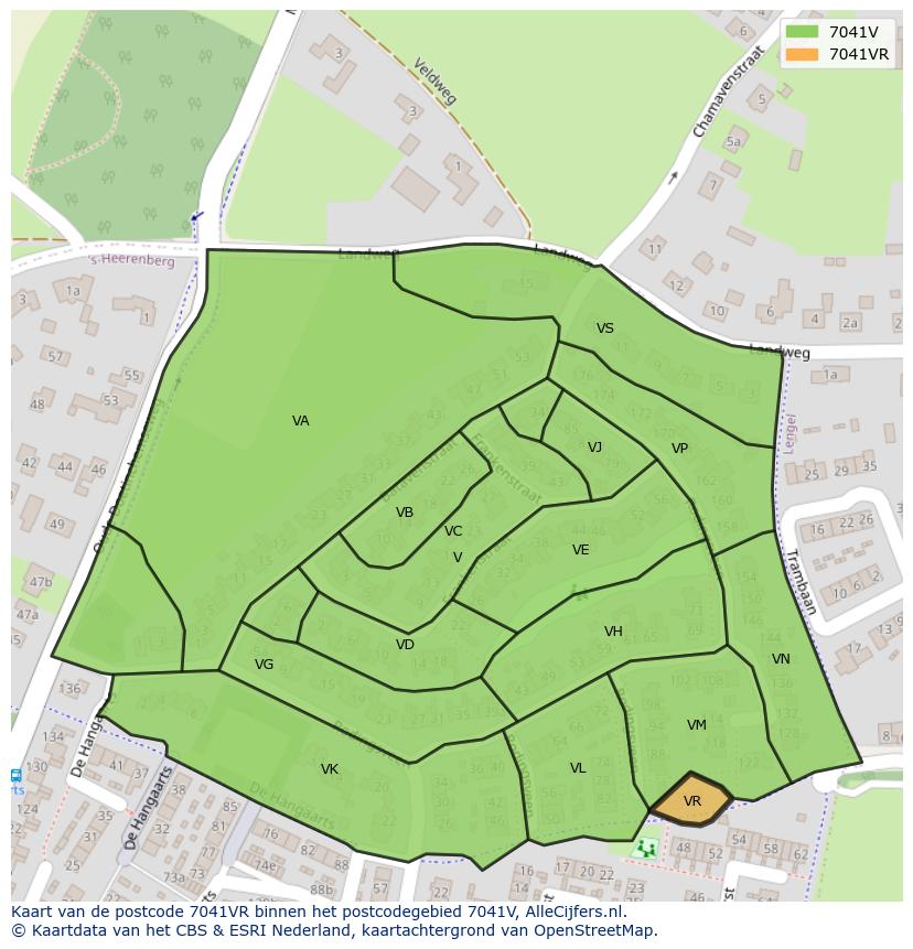 Afbeelding van het postcodegebied 7041 VR op de kaart.