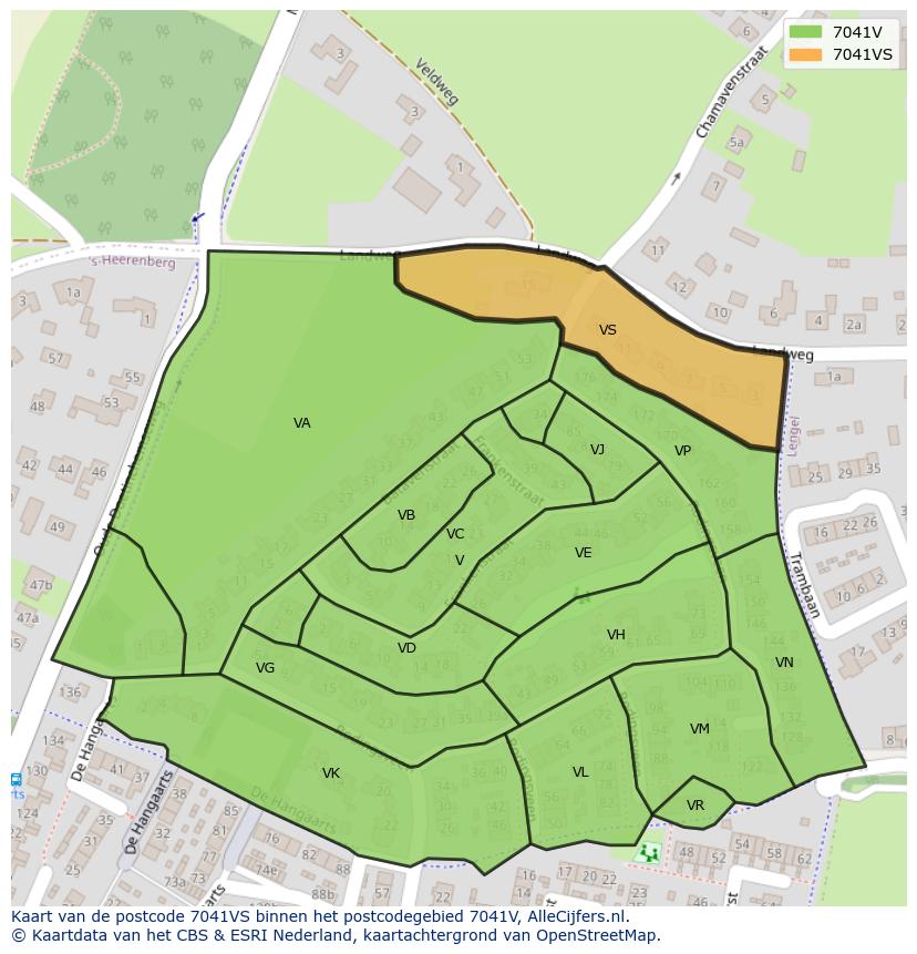 Afbeelding van het postcodegebied 7041 VS op de kaart.