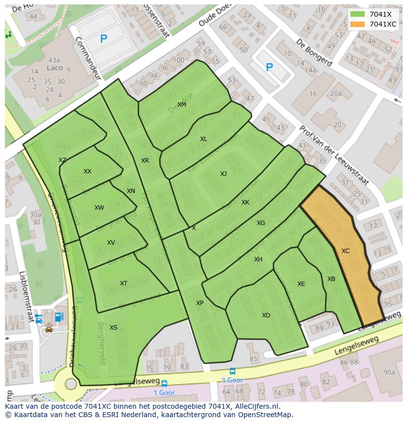 Afbeelding van het postcodegebied 7041 XC op de kaart.
