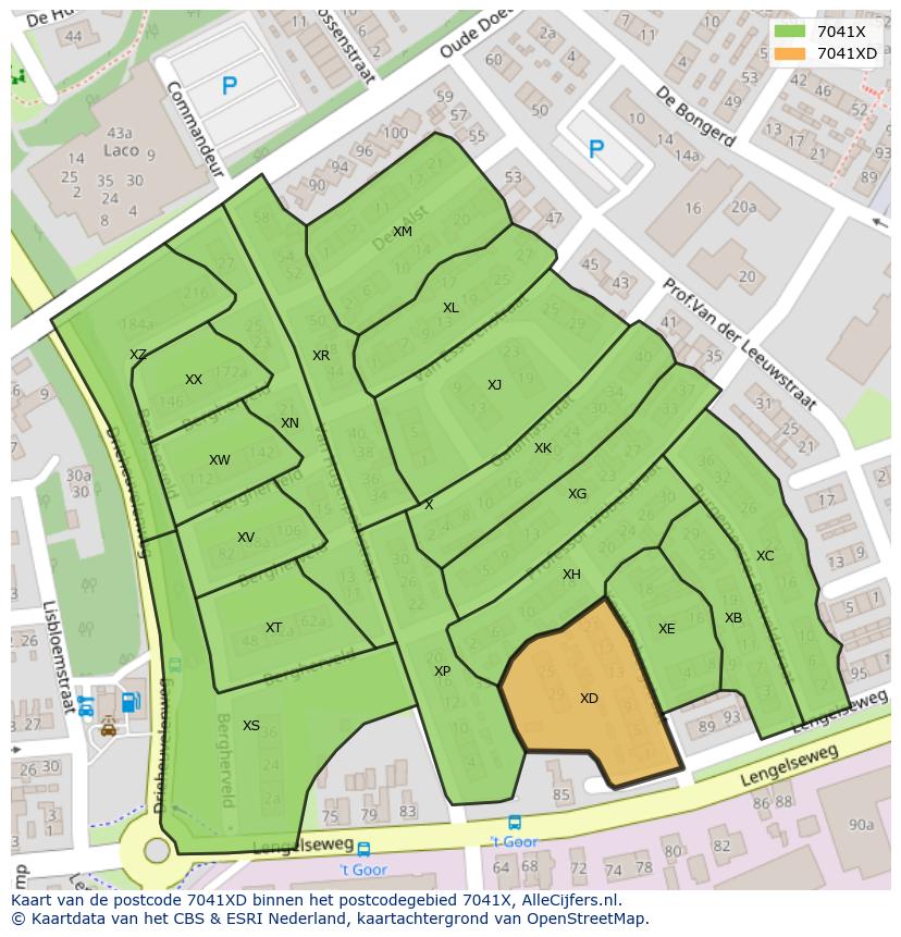 Afbeelding van het postcodegebied 7041 XD op de kaart.
