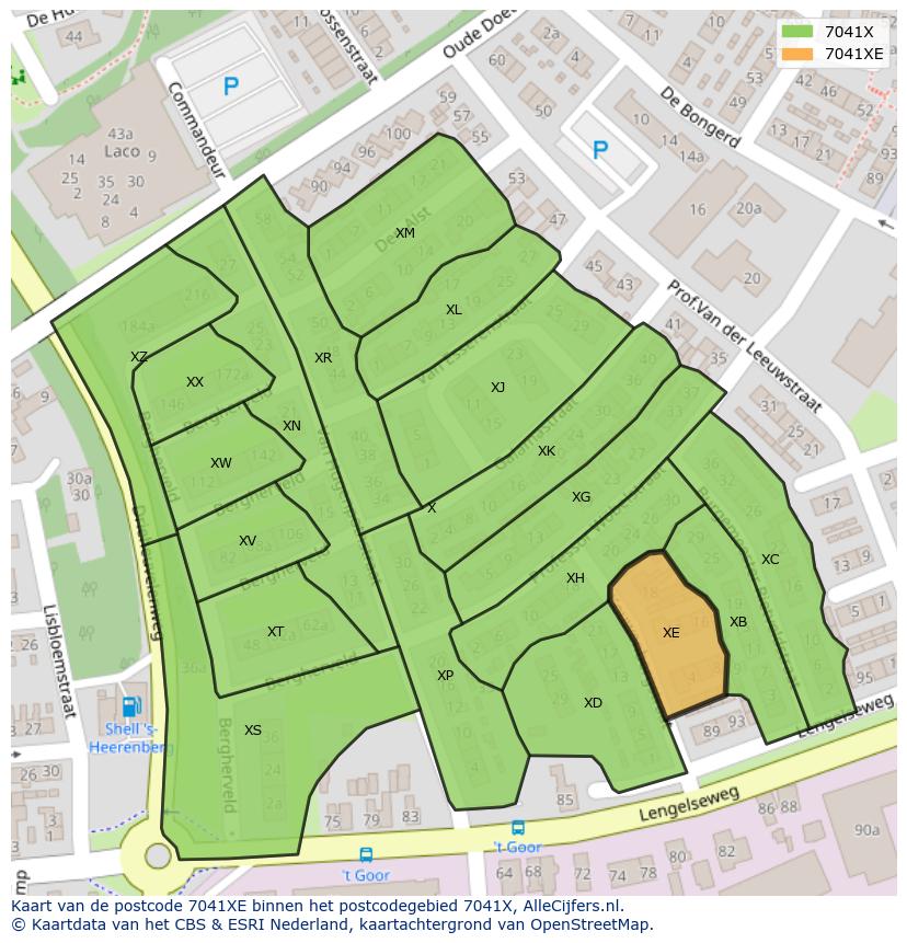 Afbeelding van het postcodegebied 7041 XE op de kaart.