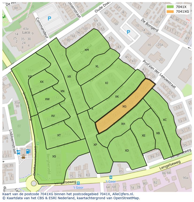 Afbeelding van het postcodegebied 7041 XG op de kaart.