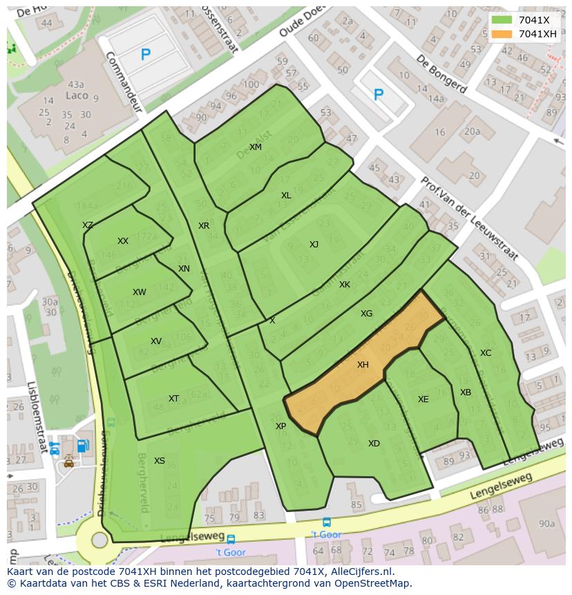 Afbeelding van het postcodegebied 7041 XH op de kaart.