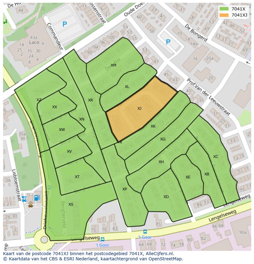 Afbeelding van het postcodegebied 7041 XJ op de kaart.