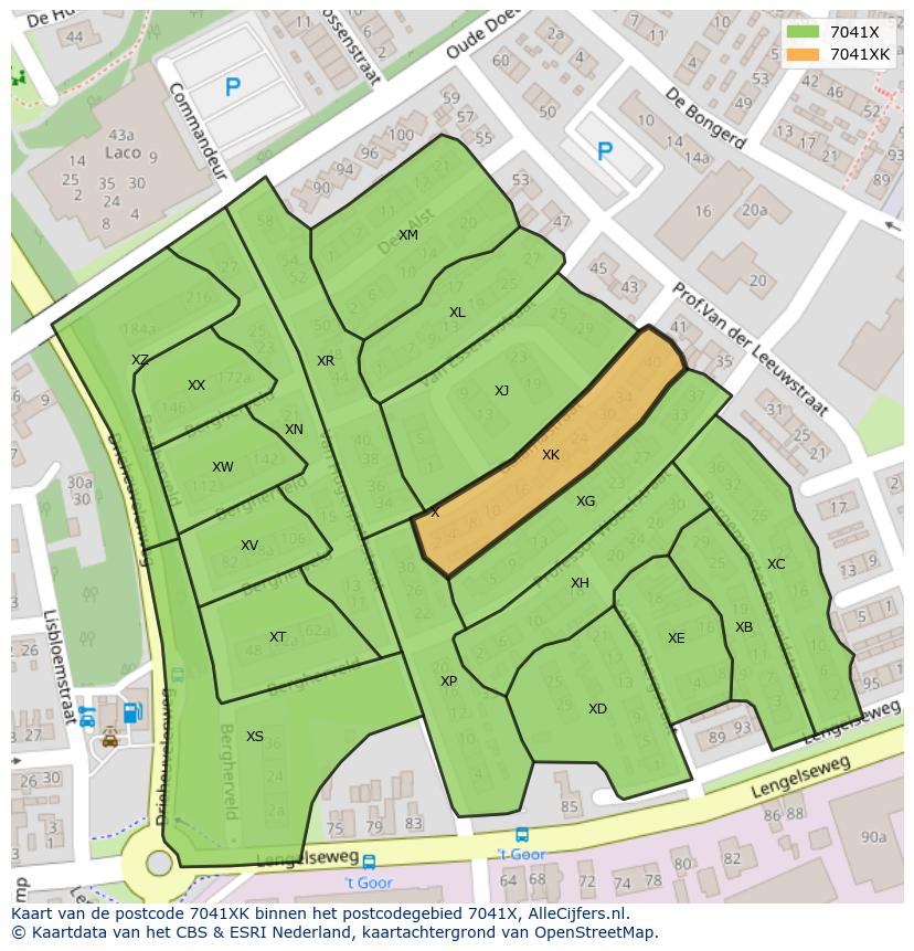 Afbeelding van het postcodegebied 7041 XK op de kaart.