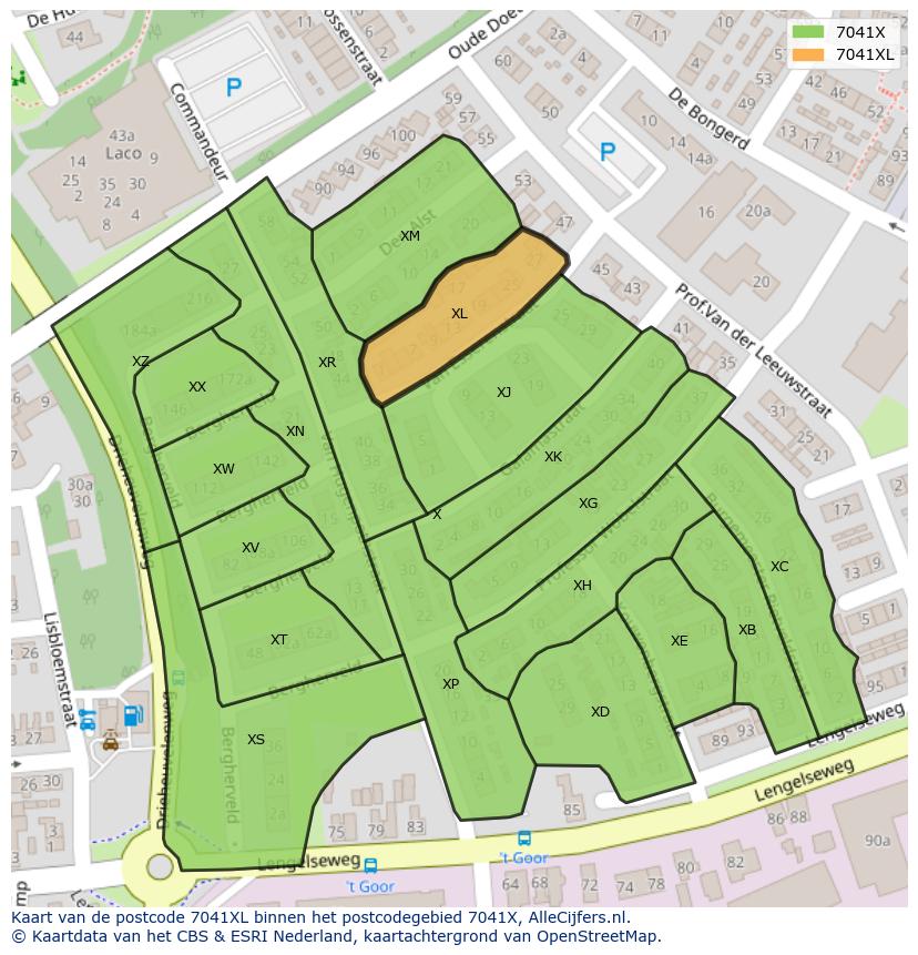Afbeelding van het postcodegebied 7041 XL op de kaart.