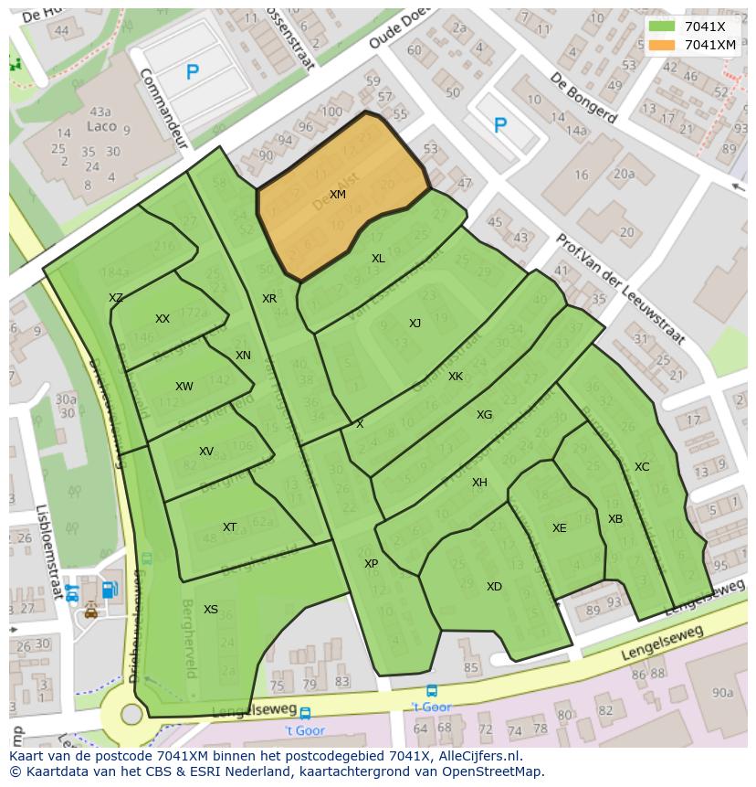 Afbeelding van het postcodegebied 7041 XM op de kaart.