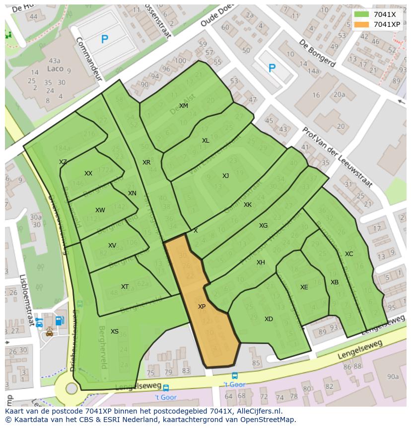 Afbeelding van het postcodegebied 7041 XP op de kaart.