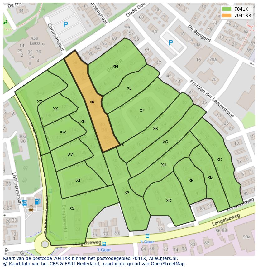 Afbeelding van het postcodegebied 7041 XR op de kaart.