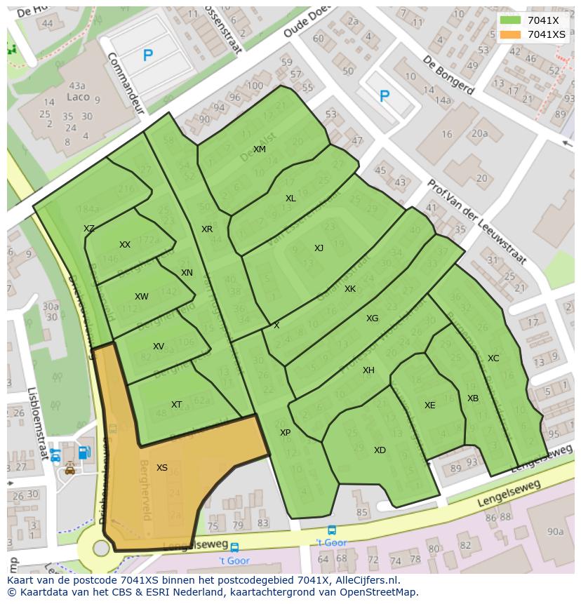 Afbeelding van het postcodegebied 7041 XS op de kaart.