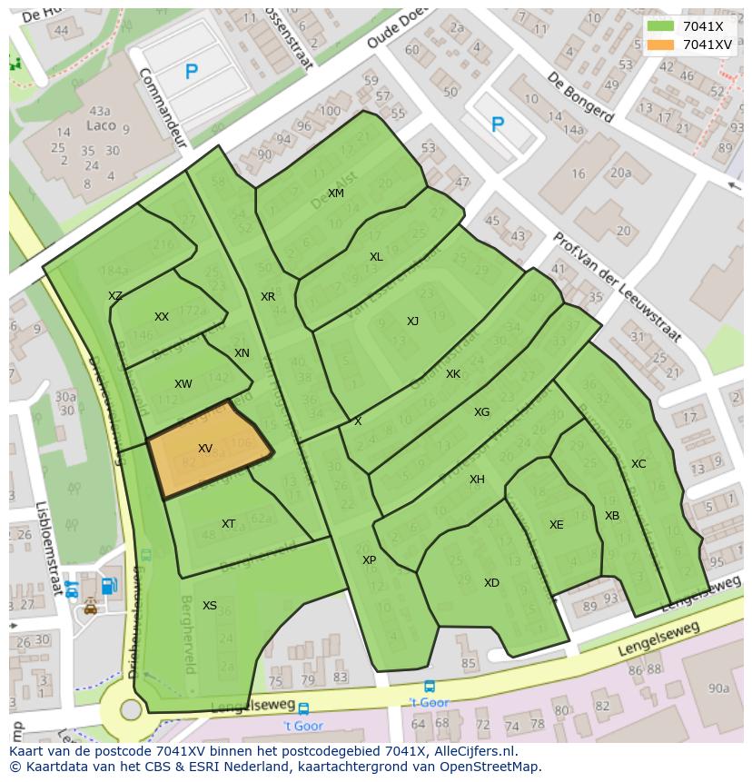 Afbeelding van het postcodegebied 7041 XV op de kaart.