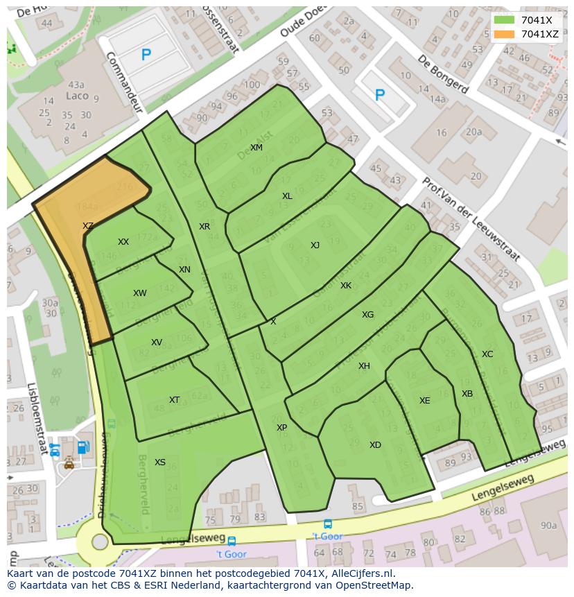 Afbeelding van het postcodegebied 7041 XZ op de kaart.