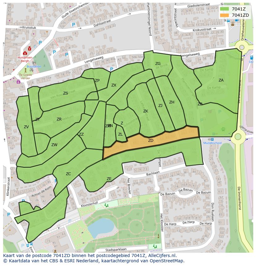 Afbeelding van het postcodegebied 7041 ZD op de kaart.