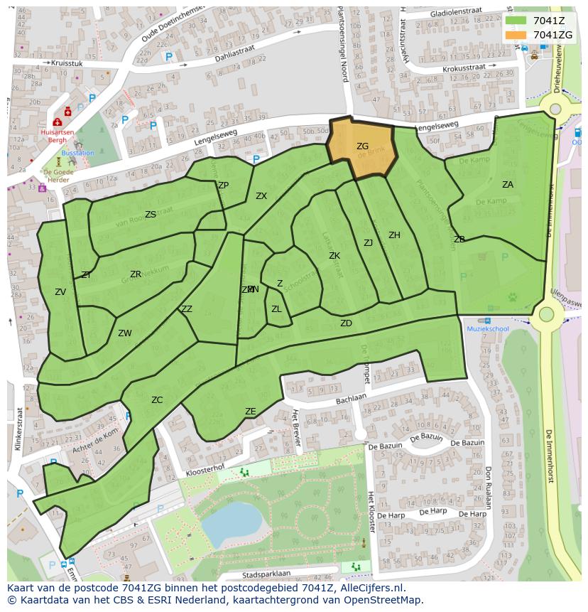 Afbeelding van het postcodegebied 7041 ZG op de kaart.