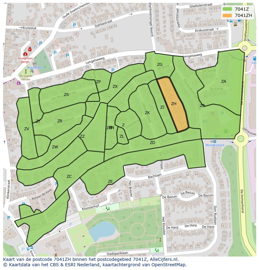 Afbeelding van het postcodegebied 7041 ZH op de kaart.