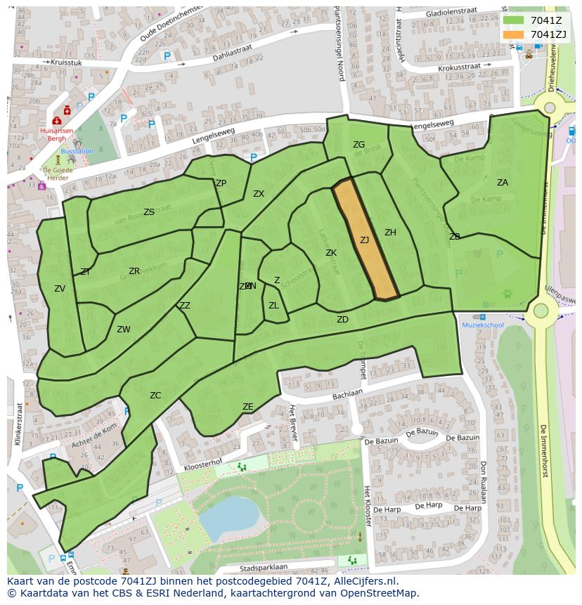 Afbeelding van het postcodegebied 7041 ZJ op de kaart.