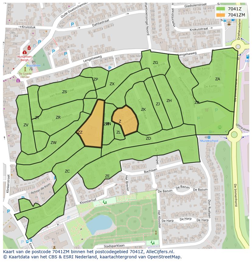 Afbeelding van het postcodegebied 7041 ZM op de kaart.