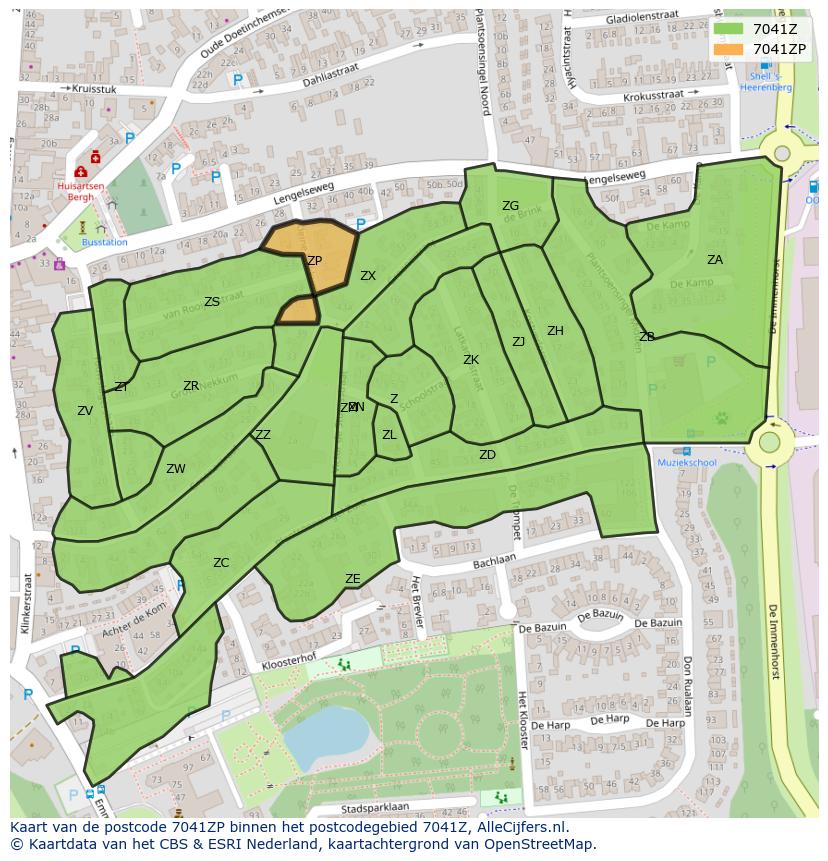Afbeelding van het postcodegebied 7041 ZP op de kaart.
