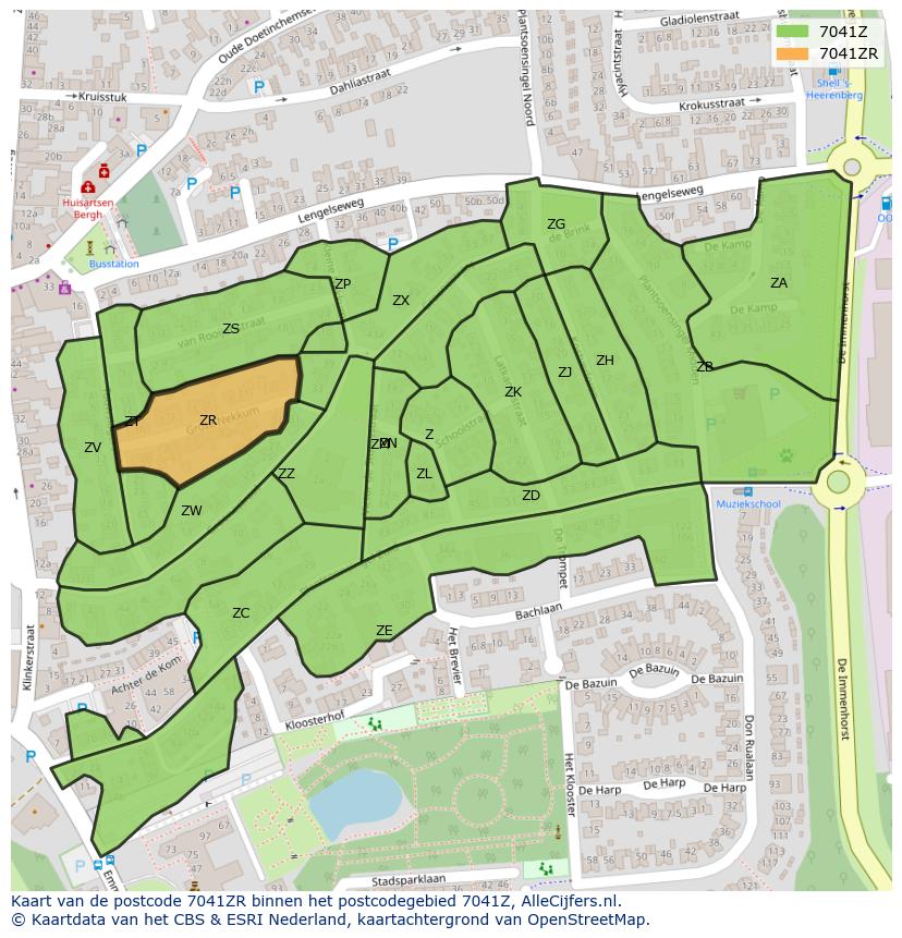 Afbeelding van het postcodegebied 7041 ZR op de kaart.