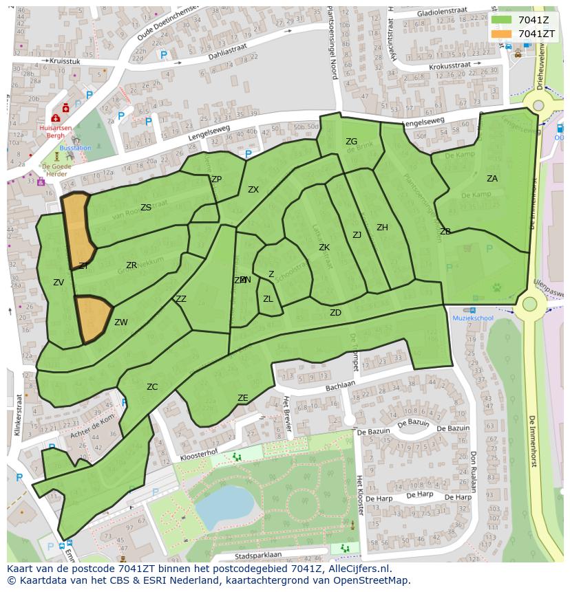 Afbeelding van het postcodegebied 7041 ZT op de kaart.