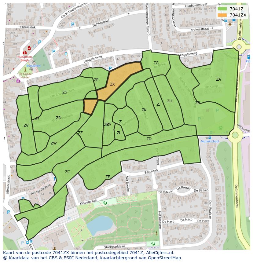 Afbeelding van het postcodegebied 7041 ZX op de kaart.