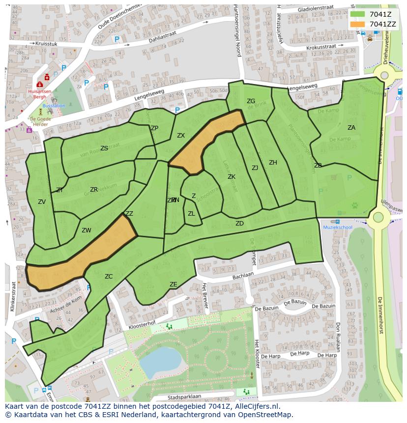 Afbeelding van het postcodegebied 7041 ZZ op de kaart.
