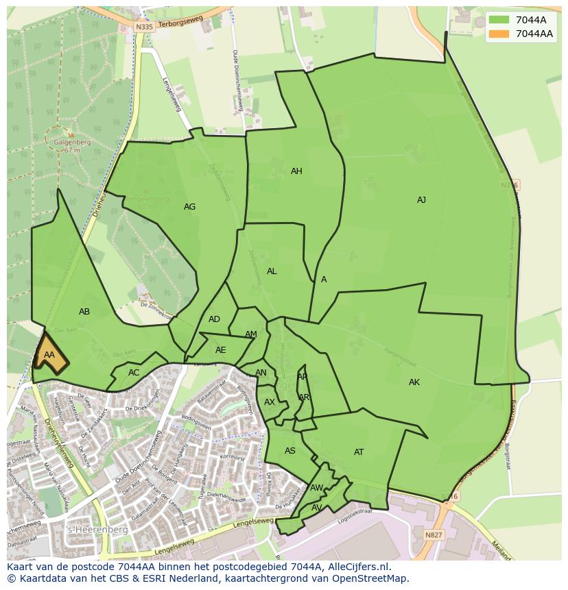Afbeelding van het postcodegebied 7044 AA op de kaart.