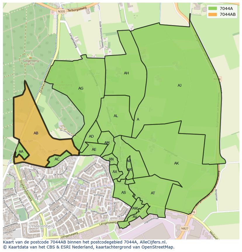 Afbeelding van het postcodegebied 7044 AB op de kaart.