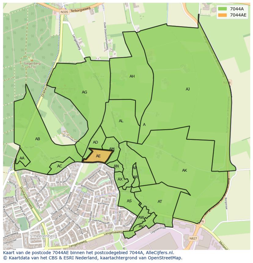 Afbeelding van het postcodegebied 7044 AE op de kaart.