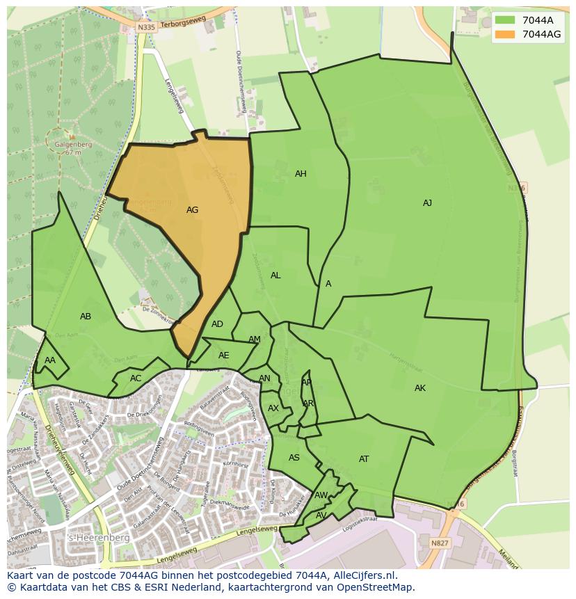 Afbeelding van het postcodegebied 7044 AG op de kaart.