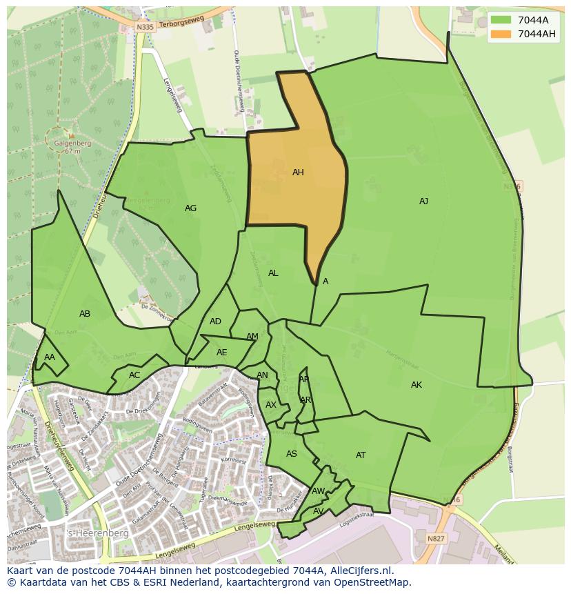 Afbeelding van het postcodegebied 7044 AH op de kaart.