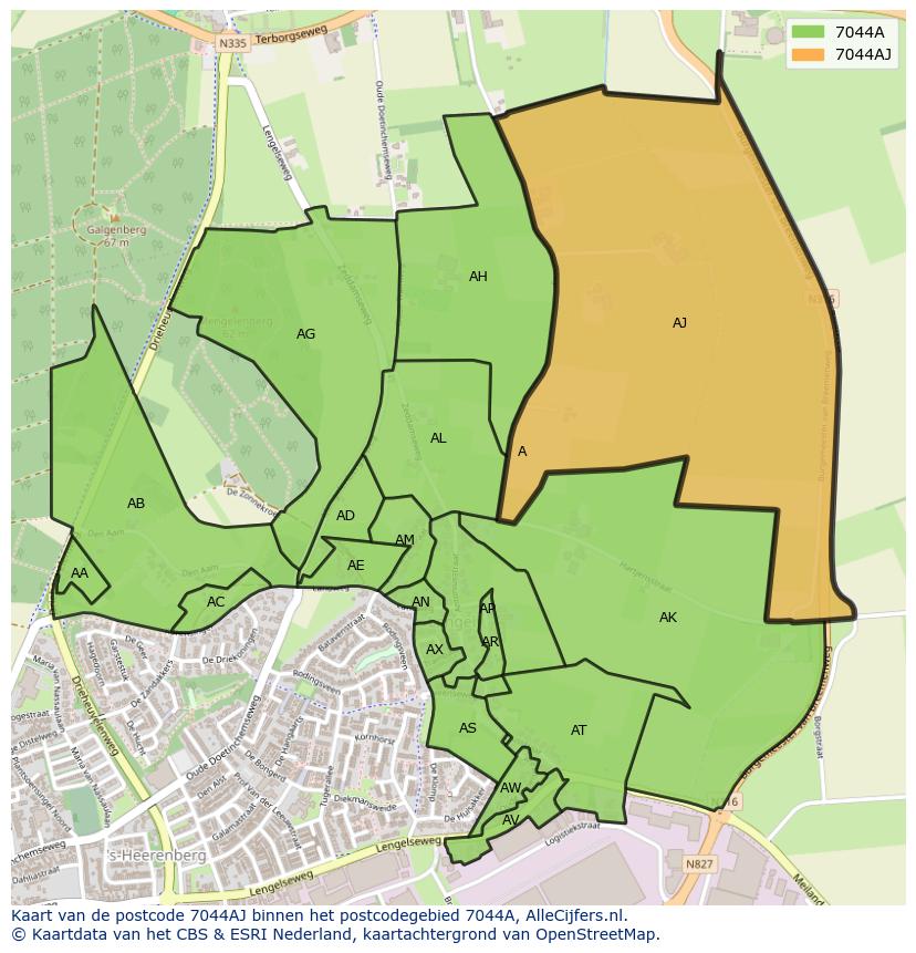 Afbeelding van het postcodegebied 7044 AJ op de kaart.