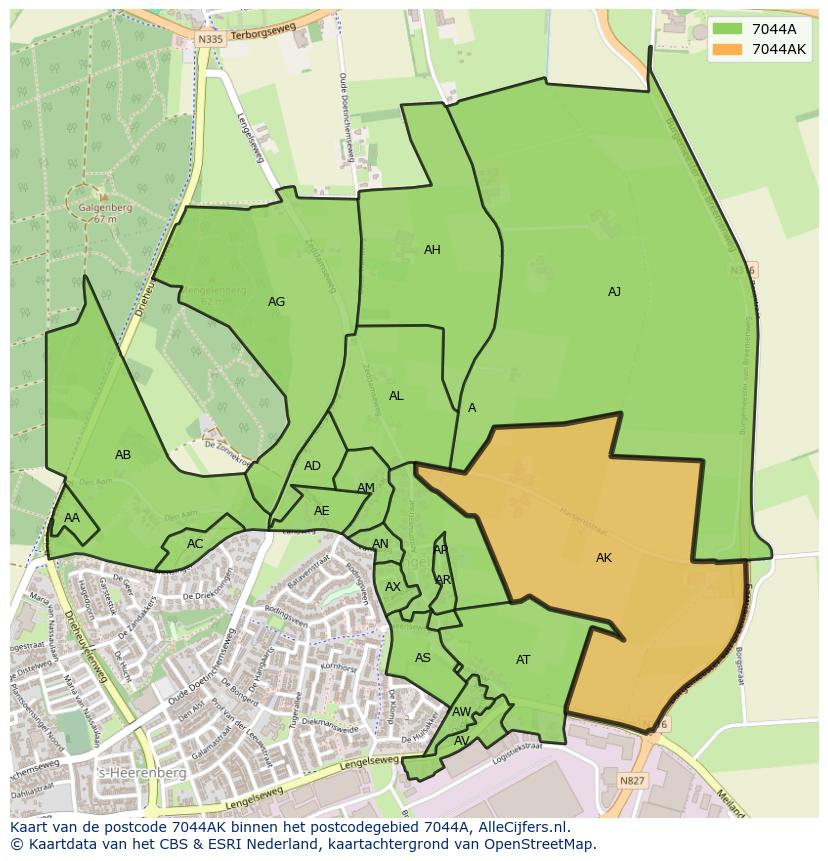 Afbeelding van het postcodegebied 7044 AK op de kaart.