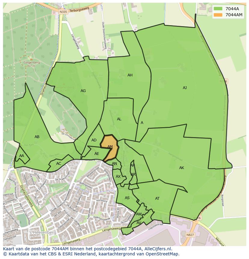 Afbeelding van het postcodegebied 7044 AM op de kaart.