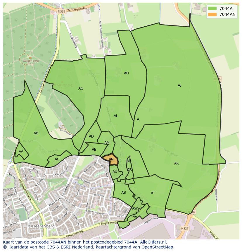 Afbeelding van het postcodegebied 7044 AN op de kaart.
