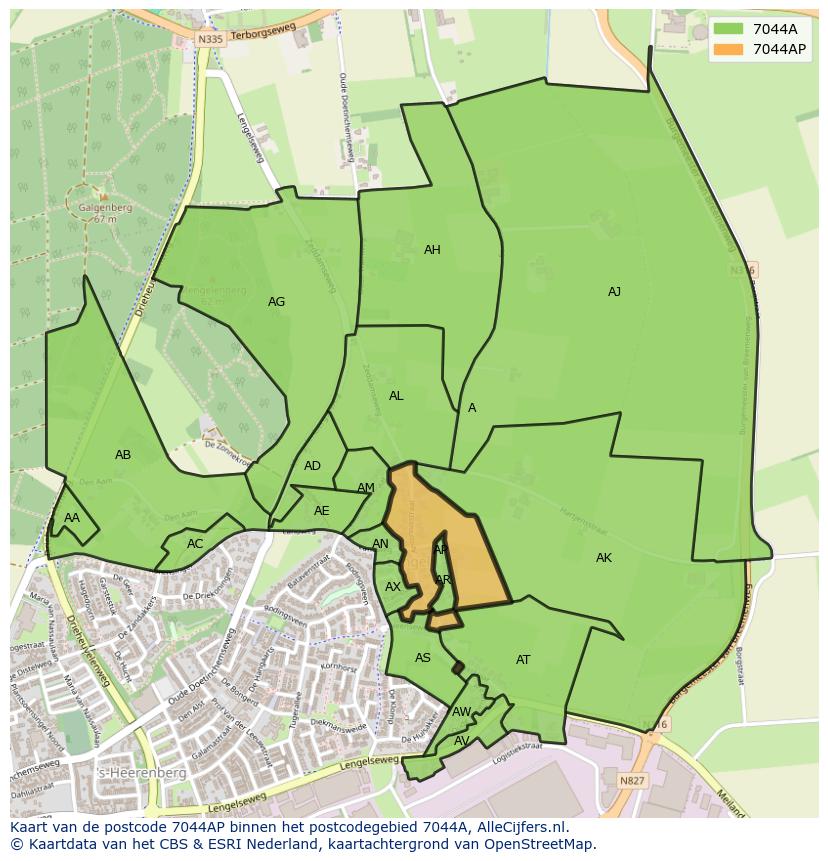 Afbeelding van het postcodegebied 7044 AP op de kaart.