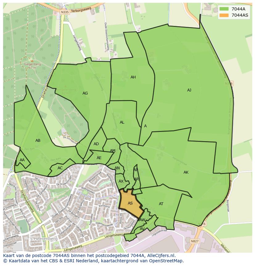 Afbeelding van het postcodegebied 7044 AS op de kaart.