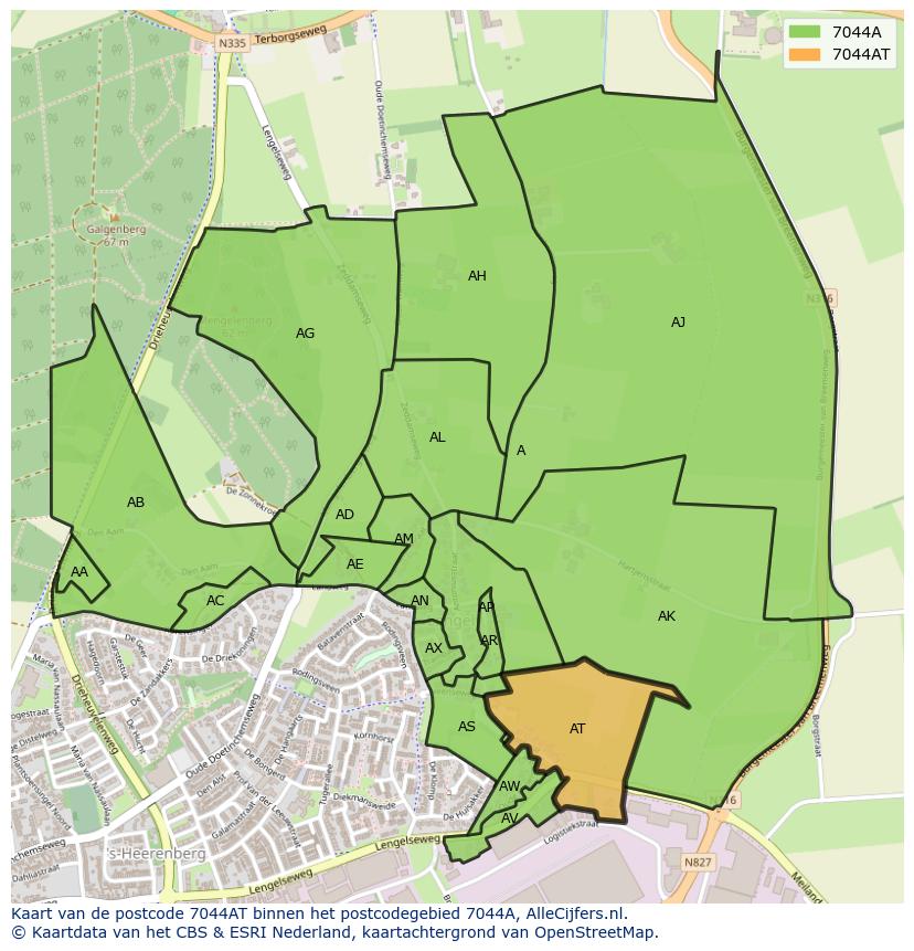 Afbeelding van het postcodegebied 7044 AT op de kaart.